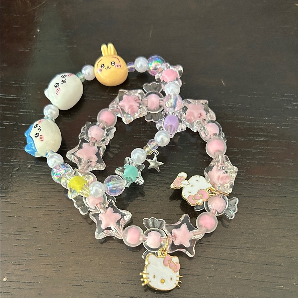 Cute Kids Beaded Bracelet Set - Pink and Multicolor